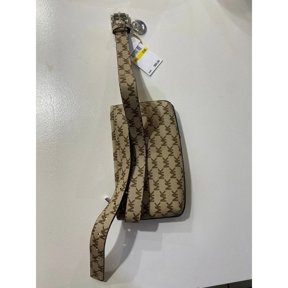 Michael Kors Brown Monogram White Panel Adjustable Belt Bag Fanny Pack S/M NEW
